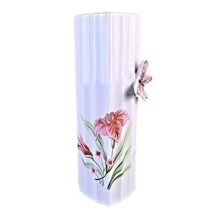 VTG R.O.C. Heart Shaped Porcelain Bud Vase | 3D Butterfly Applied Flowers 6"
